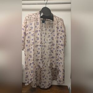 WallpapHER S or XS Sheer Floral Kimono Duster Bed Jacket, Lace Mesh Accents New